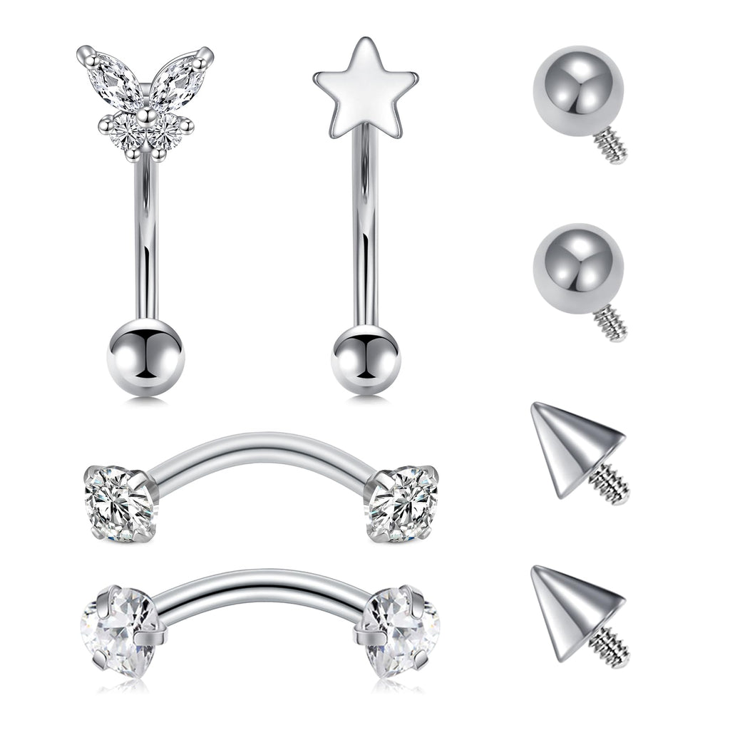 Longita Internally Threaded Rook Piercing Jewelry Rook Jewelry Rook Earrings Eyebrow Piercing Jewelry Eyebrow Rings Vertical Labret Lip Jewelry 16g Curved Barbell Piercing Jewelry 8mm 10mm Silver