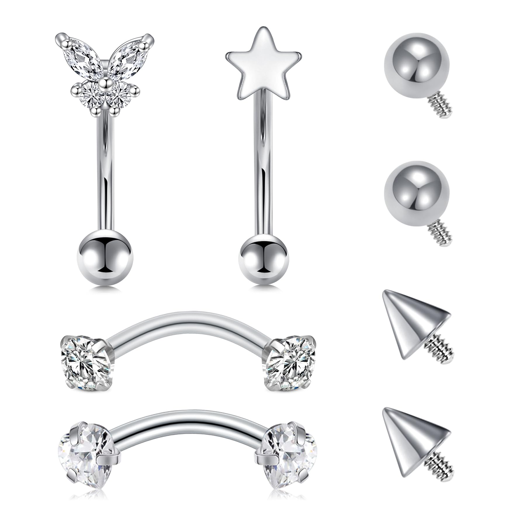 Longita Internally Threaded Rook Piercing Jewelry Rook Jewelry Rook Earrings Eyebrow Piercing Jewelry Eyebrow Rings Vertical Labret Lip Jewelry 16g Curved Barbell Piercing Jewelry 8mm 10mm Silver